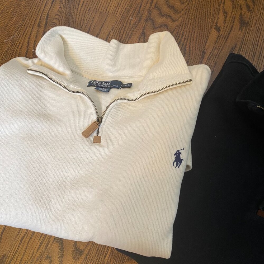(2) Ralph Lauren 1/4 Zip XXL ivory & black mens plus size - Picture 3 of 8